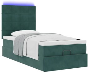 vidaXL Οθωμανικό κρεβάτι με στρώματα & LEDs Σκούρο πράσινο Velvet