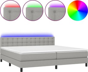 vidaXL Κρεβάτι Boxspring με Στρώμα &amp; LED Αν.Γκρι 200x200εκ. Υφασμάτινο