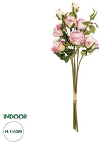 GloboStar® Artificial Garden DUSTY PINK ROSE BOUQUET 21083 Τεχνητό Διακοσμητικό Μπουκέτο Τριαντάφυλλα Ανοιχτό Ροζ Y63cm