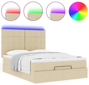 vidaXL Οθωμανικό κρεβάτι με στρώμα & LEDs Cream 140x200 cm Ύφασμα