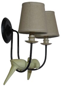 GloboStar® DOVE 01086 Vintage Φωτιστικό Τοίχου Απλίκα Δίφωτο Μαύρο Μεταλλικό με Μπεζ Υφασμάτινο Καπέλο Μ27 x Π43 x Υ30cm