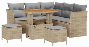 vidaXL 8 τμχ σετ καναπέ κήπου με μπεζ πολυ rattan