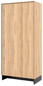 Ντουλάπα Fresno AL100, Ανοιχτό χρώμα ξύλου, Μαύρο, 196x92x50cm, Πόρτες ντουλάπας: Με μεντεσέδες
