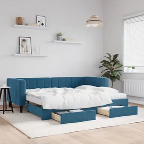 vidaXL Καναπές Κρεβάτι Συρόμενος Μπλε 90x200 εκ. Βελούδινος &amp; Συρτάρια
