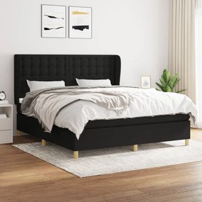 Κρεβάτι Boxspring με Στρώμα Μαύρο 180x200 εκ. Υφασμάτινο - Μαύρο