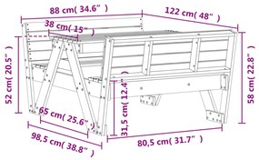 Τραπέζι Πικνίκ για Παιδιά 88x122x58 εκ. από Μασίφ Ξύλο Πεύκου - Καφέ