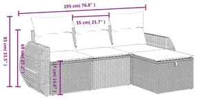 vidaXL Σαλόνι Κήπου Σετ 4 Τεμαχίων Γκρι Συνθετικό Ρατάν με Μαξιλάρια