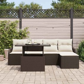 vidaXL Σετ Καναπέ Κήπου με μαξιλάρι 6 pcs Καφέ Πολυρατάν