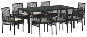 vidaXL Σέτ φαγητού για κήπο 9 pcs Μαύρο Πολυ ράταν