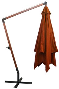 Ομπρέλα Κρεμαστή με Ιστό Τερακότα 3 x 3 μ. Μασίφ Ξύλο Ελάτης - Καφέ