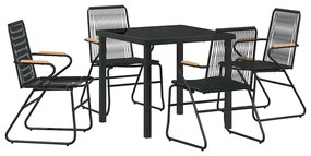 vidaXL Σέτ φαγητού για κήπο 5 pcs Μαύρο PVC ρατάν
