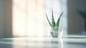 Intra Συλλεκτικό Ξύλινο Παζλ Plywood  4mm - Φυτό Aloe Vera σε ποτήρι νερό σε λευκό τραπέζι Σε Ξύλινο Κουτί - Διαστάσεις: 10x10 cm – 25 κομμάτια