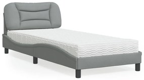 Κρεβάτι με Στρώμα Ανοιχτό Γκρι 90x200 εκ. Υφασμάτινο