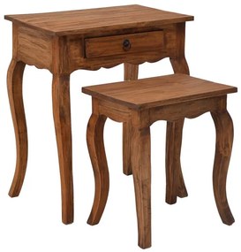 Console with side table Nesto set of 2 natural antique mahogany wood 55x35x65 εκ.