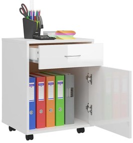 vidaXL Ντουλάπι Τροχήλατο Γυαλιστ. Λευκό 45x38x54 εκ. από Επεξ. Ξύλο