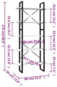 vidaXL Βιβλιοθήκη με 5 Ράφια Λευκή 80 x 30 x 175 εκ. από Ξύλο Πεύκου