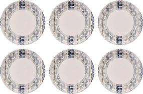 Dessert Plate Set (6 Pieces) Grey Lines Grey
White