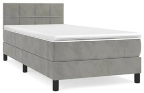 Κρεβάτι Boxspring με Στρώμα Ανοιχτό Γκρι 90x190 εκ. Βελούδινο - Γκρι