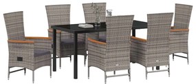 vidaXL Σέτ φαγητού για κήπο με μαξιλάρι 7 pcs Γκρι Πολυ ράταν