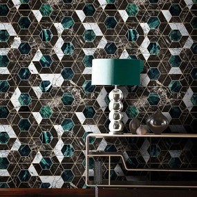 Ταπετσαρία Hexa Onyx WP20294 Green-Black-White-Gold MindTheGap 52x1000cm