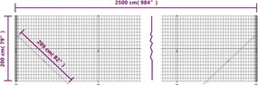vidaXL Συρματόπλεγμα Περίφραξης Ανθρακί 2 x 25 μ. με Βάσεις Φλάντζα