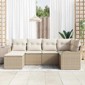 vidaXL Σετ Καναπέ Κήπου με μαξιλάρι 6 pcs Μπεζ και λευκό Πολυ ράταν