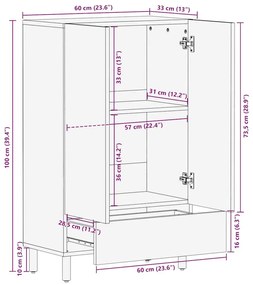 Highboard καφέ 60x33x100 cm μασίφ ξύλο Mango - Καφέ