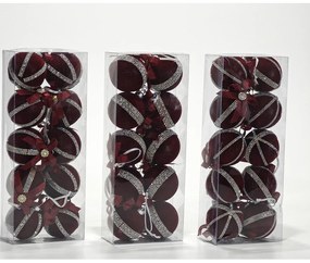 Χριστουγεννιάτικη Μπάλα Μπορντό 60mm Σετ 10Τμχ Σε 3 Σχέδια