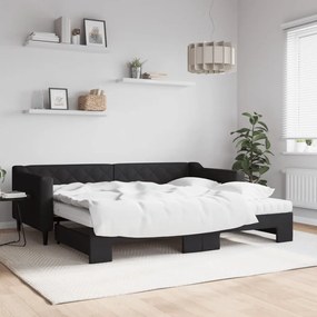 Καναπές Κρεβάτι Συρόμενος Μαύρο 90x200 εκ. Ύφασμα Στρώματα