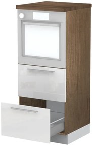 Επιδαπέδιο ντουλάπι φούρνου ψηλό Raval K14-60-2MB-Φυσικό σκούρο - Λευκό γυαλιστερό - 60.00Χ60.00Χ148.00cm