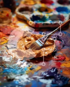 Intra Συλλεκτικό Ξύλινο Παζλ Plywood 4mm - Πινέλο και παλέτα με πολύχρωμους λεκέδες Σε Ξύλινο Κουτί - Διαστάσεις: 10x10 cm – 25 κομμάτια