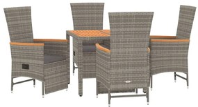vidaXL Σετ Τραπεζαρίας Κήπου 5 τεμ. Γκρι Συνθ. Ρατάν με Μαξιλάρια