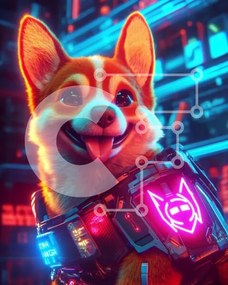 Σετ των 2 Intra Συλλεκτικό Ξύλινο Παζλ Plywood 4mm - Γοητευτικό Corgi σε φουτουριστικό περιβάλλον Σε Ξύλινο Κουτί - Διαστάσεις: 10x10 cm – 25 κομμάτια