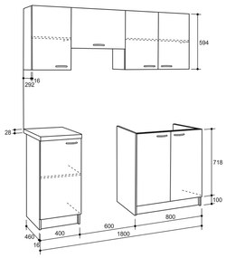 Σύνθεση Κουζίνας Maurice Μελαμίνη Sonama-Λευκό 180x29,2-46εκ.