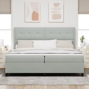 vidaXL κρεβάτι Box Spring με στρώμα  Ανοιχτό γκρι 200x200 εκ. Βελούδο