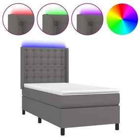 ΚΡΕΒΑΤΙ BOXSPRING ΜΕ ΣΤΡΩΜΑ &amp; LED ΓΚΡΙ 90X200 ΕΚ. ΣΥΝΘ. ΔΕΡΜΑ 3139365