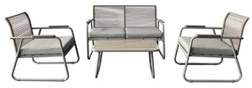 WOODWELL ROCCO Set Σαλόνι Κήπου 4τεμ, Μέταλλο Μπεζ, Rope Wicker Μπεζ, Μαξιλ.Μπεζ, Γυαλί Μπεζ 2 Πολυθρ+1 Καναπ+1 Τραπεζάκι Ε6873,2