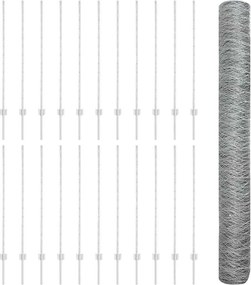 vidaXL Εξαγωνική Φράχτη με Στύλο 50 x 1,2 m Γαλβανισμένος Χάλυβας