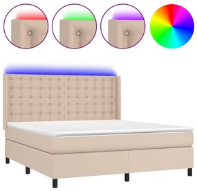vidaXL Κρεβάτι Boxspring Στρώμα&LED Καπουτσίνο 180x200 εκ. Συνθ. Δέρμα