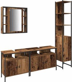 vidaXL Σετ Επίπλων Μπάνιου με ράφι 4 pcs Παλιό Ξύλο Επεξεργασμένο ξύλο