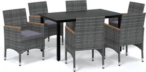 vidaXL Σετ Τραπεζαρίας Κήπου 7 τεμ. Γκρι Συνθ. Ρατάν με Μαξιλάρια