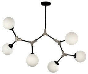 Κρεμαστό φωτιστικό από μαύρο μέταλλο και λευκή οπαλίνα (6167-6-NM) - 6167-6-NM