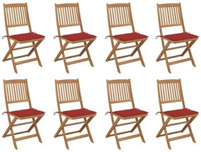 Καρέκλες Εξ. Χώρου Πτυσσόμενες 8 τεμ. Ξύλο Ακακίας &amp; Μαξιλάρια - Κόκκινο