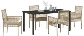 vidaXL Σέτ φαγητού για κήπο με μαξιλάρι 5 pcs Μπεζ Πολυ ράταν