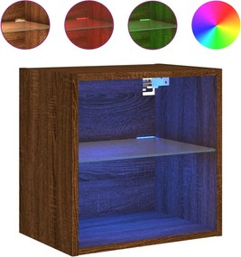 vidaXL Κομοδίνο Επιτοίχιο με Φώτα LED Καφέ Δρυς