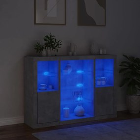 VidaXL Μπουφέδες με Φώτα LED 3 τεμ. Γκρι Σκυροδέματος Επεξεργ. Ξύλο