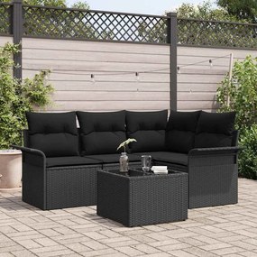 vidaXL Σετ Καναπέ Κήπου με μαξιλάρι 5 pcs Μαύρο Πολυ ράταν