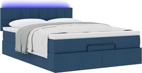 vidaXL Οθωμανικό κρεβάτι με στρώμα &amp; LEDs Μπλε 140x190cm Ύφασμα