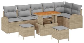vidaXL Σετ Καναπέ Κήπου με μαξιλάρι 9 pcs Μπεζ Πολυ ράταν