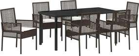 vidaXL Σέτ φαγητού για κήπο 7 pcs Καφέ συνθετικό ρατάν